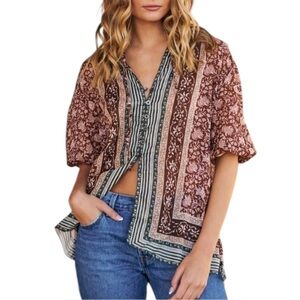 We The Free Boho Floral & Striped Cotton Top